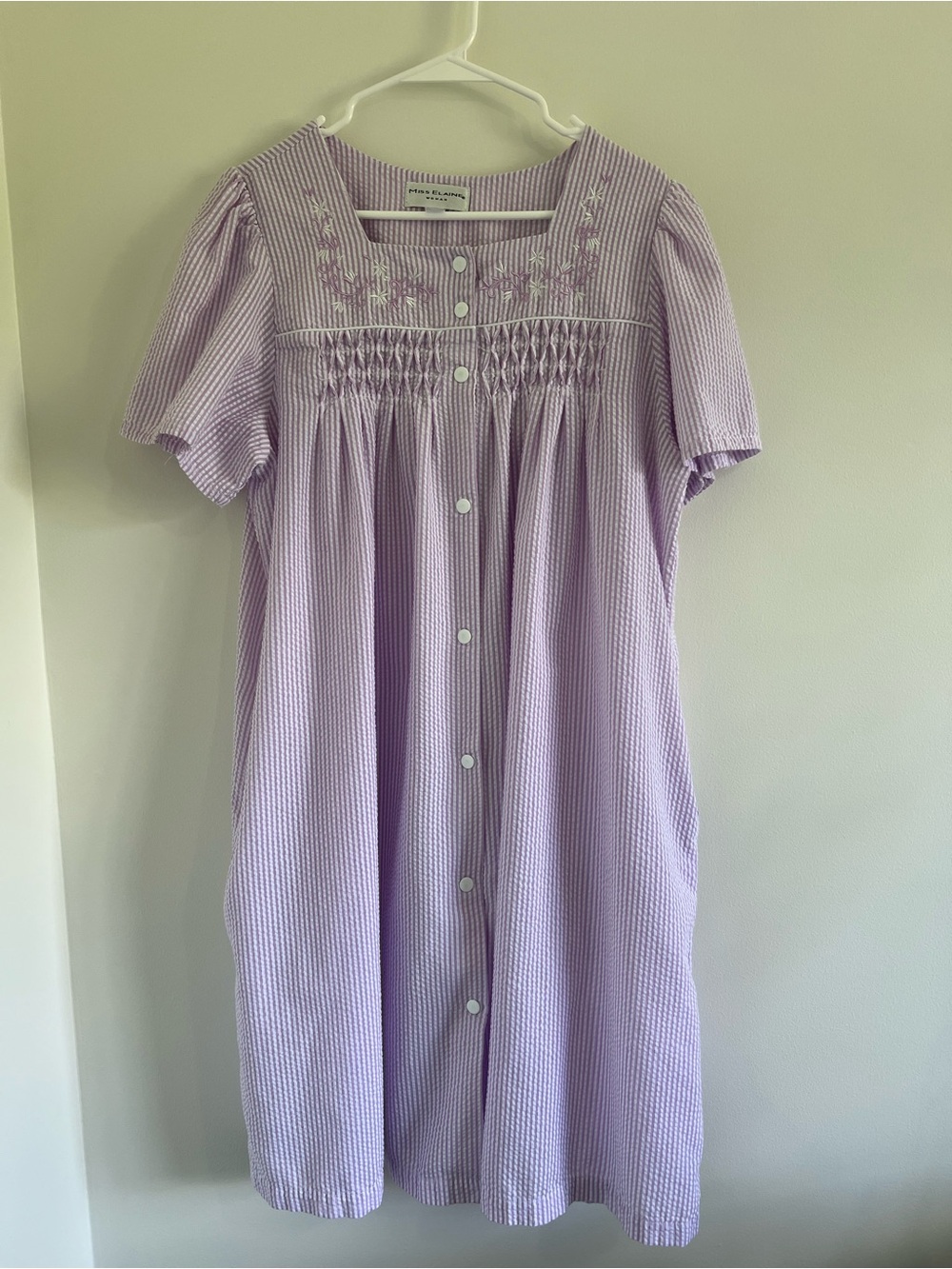 Miss Elaine Lavender Button-Front Smocked Nightgown